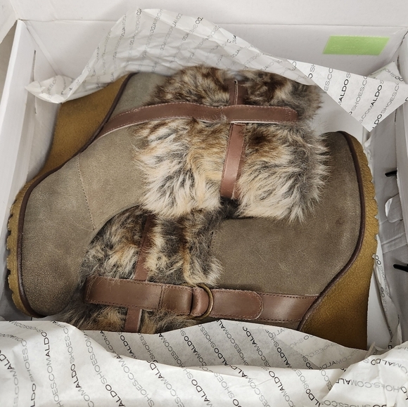 Suede Fur Wedge Heels Boots - Picture 14 of 16